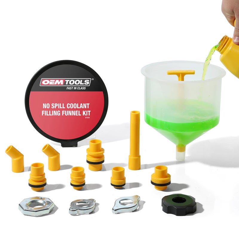 OEMTOOLS No-Spill Coolant Funnel Kit  15 Piece Fluid and Oil Funnel Set  Allows Access To Hard-To-Reach Radiators - Image 1